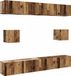 Syfax Set van 6 TV-kastjes, wandmontage, antieke uitstraling, houtvezel