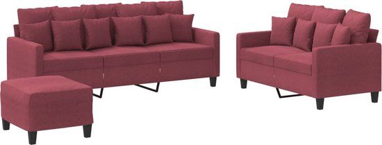 vidaXL 3-delige Loungeset met kussens stof wijnrood