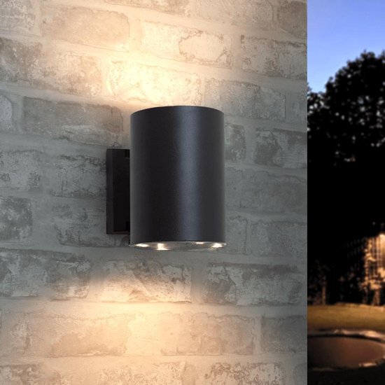 LedKoning Solar wandlamp buiten 'Sverre' rond - Up downlight - Warm wit licht - Tuinverlichting op zonne-energie geschikt voor schutting - Zwart