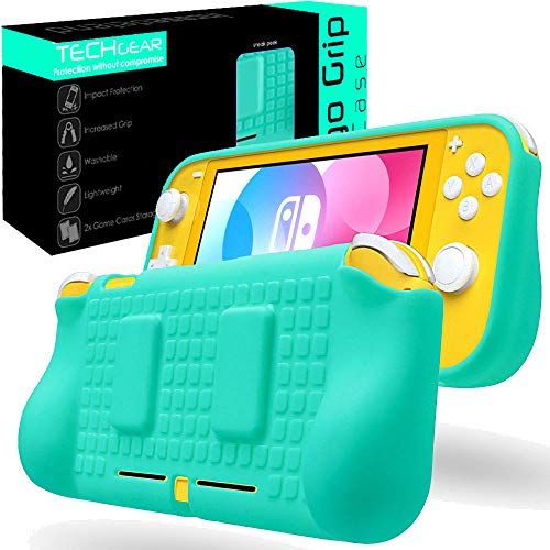 TECHGEAR Grip Case voor Nintendo Switch Lite, Zachte Beschermende TPU Siliconen Back Cover met ingebouwde Comfort Gewatteerde Handgrepen & 2 Game Card Houder [Lichtgewicht, Duurzaam, Flexibele Skins] - TURQUOISE