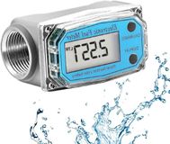 Merkloos Digitale turbine flowmeter voor vloeistoffen zoals water, diesel en brandstof, met een meetbereik van 15-120 liter per minuut en een 1 inch NPT aansluiting in blauwe uitvoering