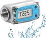 Merkloos Digitale turbine flowmeter voor vloeistoffen zoals water, diesel en brandstof, met een meetbereik van 15-120 liter per minuut en een 1 inch NPT aansluiting in blauwe uitvoering