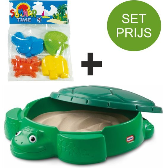 little tikes Zandbak Schildpad en 4 dierenvormpjes in de kleuren blauw, groen, geel en oranje