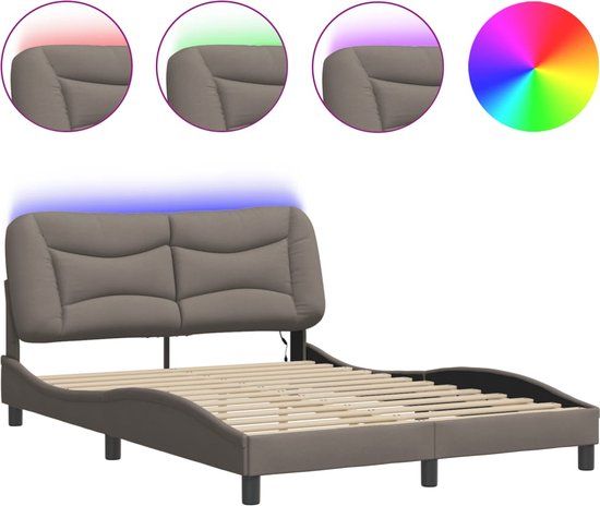 vidaXL Bedframe met LED, 120x200 cm, Stof, Taupe