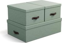 Bigso Box of Sweden INGE Set van 3 opbergdozen voor slaap-, kinder-, werk- of badkamer, opbergbox met deksel, opbergkisten in linnenlook, mintgroen