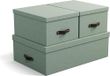 Bigso Box of Sweden INGE Set van 3 opbergdozen voor slaap-, kinder-, werk- of badkamer, opbergbox met deksel, opbergkisten in linnenlook, mintgroen