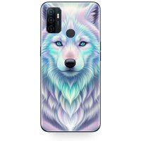 Maniacase Etui Oppo A32 witte wolf paarse reflectie