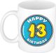 Bellatio Decorations Verjaardag cadeau mok - 13 jaar - blauw - 300 ml - keramiek