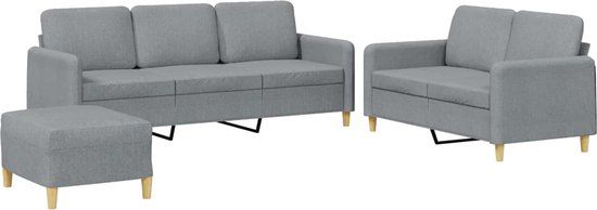 vidaXL 3-delige Loungeset met kussens stof lichtgrijs