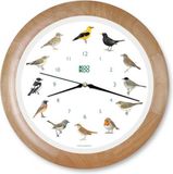 KOOKOO Wandklok zangvogels - Houten lijst - Rond - 34 cm