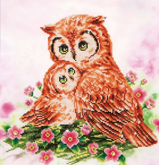 Diamond Dotz Â® painting Mother & Baby Owl 42x42 cm