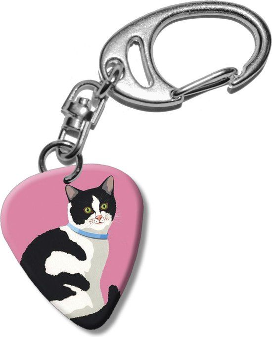 Plectrum sleutelhanger Zwart Wit Kat - Unisex