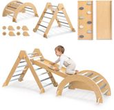 Mamabrum Houten Indoor Speeltoestel Montessori – Pikler Driehoek, Klimboog, Schommel & Glijbaan/Klimwand – Opvouwbare Klimset voor Kinderen tot 50 kg