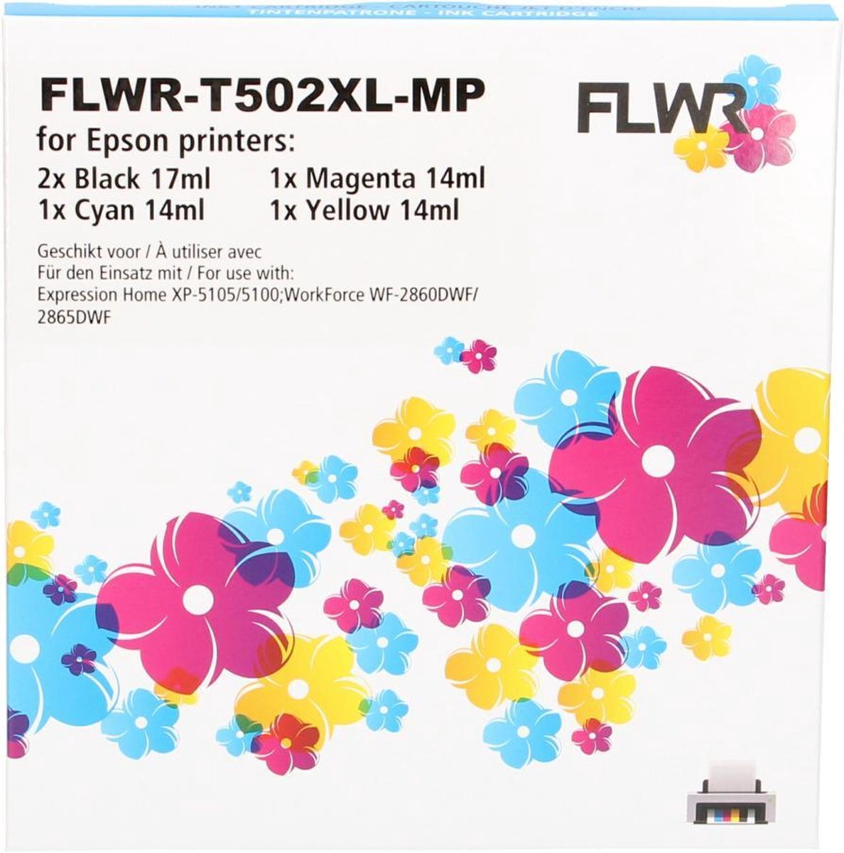 FLWR - Inktcartridge / 502XL / 4-pack Zwart & Kleur - Geschikt voor Epson