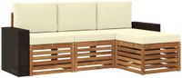 vidaXL Acacia Hout Bank Loungeset Natuurlijk en Crème 4-zits
