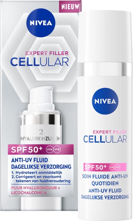 NIVEA Cellular Expert Filler SPF 50+ Daily UV Fluid Serum - Skincare met Hyaluronzuur en SPF - Gezichtsserum met Hyaluron - 30 ml