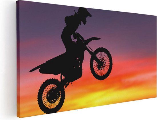 Artaza Canvas Schilderij Motorcross Silhouette - 100x50cm - Canvas Print