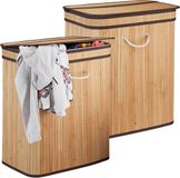 Merkloos Relaxdays 2x Wasmand met Deksel - Bamboe - 2 Vakken - 95L - Natuur