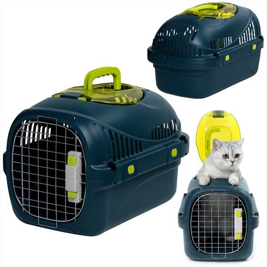 Peluvio Safy Katten vervoersbox – Reismand -Draagtas voor Katten tot 5 kg – Lichtgewicht & Inklapbaar – Stevige PP-behuizing & Metalen Deur – Goede Ventilatie – Uitneembaar Rooster & Water-/Voerbakje – Veilig & Comfortabel Onderweg