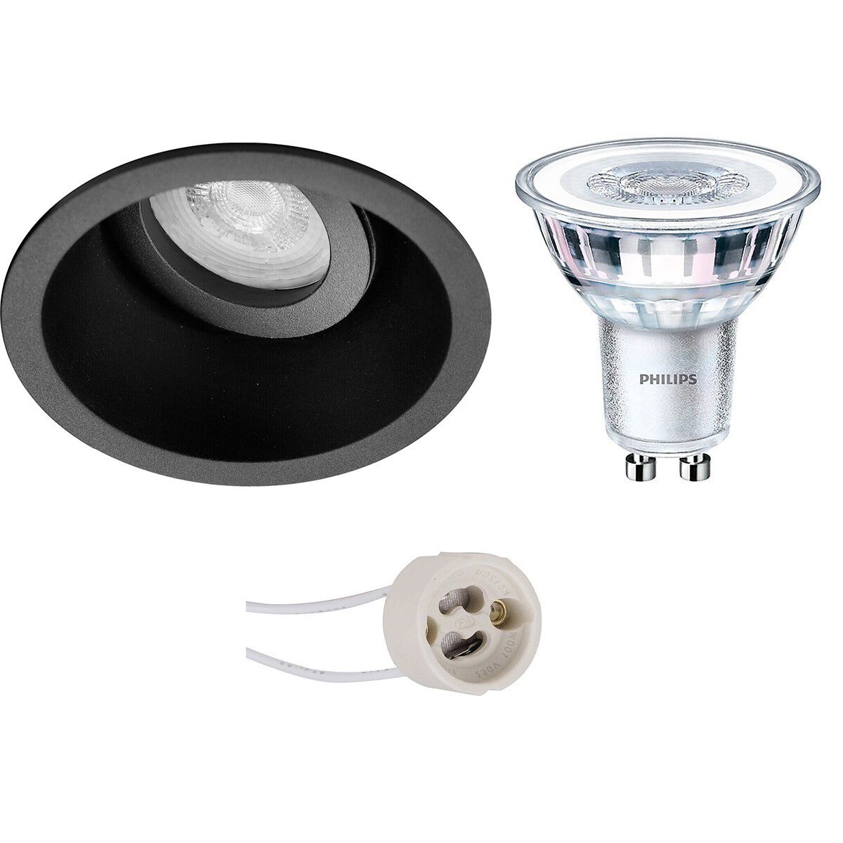 BES LED LED Spot Set - Pragmi Zano Pro - GU10 - Mat Zwart - Kantelbaar - Ø93mm - Philips CorePro 3.5W - 4000K
