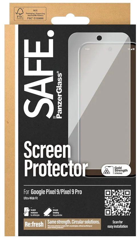 SAFE by PanzerGlass Ultra-Wide Fit Screenprotector voor de Google Pixel 9 / 9 Pro