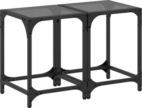 vidaXL Salontafels - Set van 2 - Zwart Glas - Staal