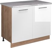 Vicco Wastafelkast Fame-Line, Wit Hoogglans/Goudkleurig Eiken, 100 cm, WB Marmer