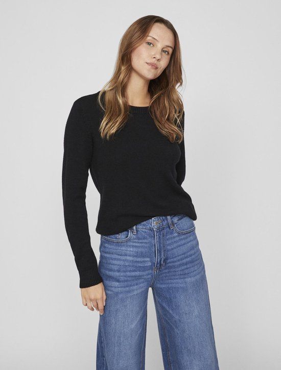 VILA VIRIL O-NECK L/S KNIT TOP - NOOS Dames Trui - Maat M - Zwart