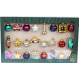 Dekohelden24 Lauschaer Kerstboomversiering, set van 24 kerstballen Lauscha, glazen ballen, glazen ornamenten, wereldreizen, boomversiering om adventskalender te vullen, van Lauscha, afmetingen: 3 cm