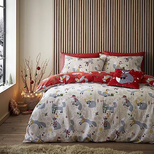 Fusion - Kerst foeragerende vos - Omkeerbare dekbedovertrekset - Kingsize - Rood