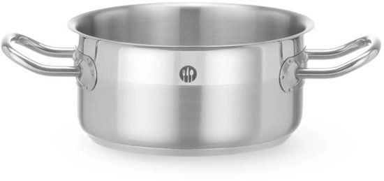 HENDI Lage kookpan - roestvast staal met aluminium kern - zonder deksel - diameter 16 cm x hoogte 8,1 cm - 1,5 liter - zilver - voor alle warmtebronnen, inductie