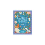 MeMento Oma, vertel je verhaal – Herinneringsboek – Hardcover – Blauwe achtergrond, meerkleurige bloemillustraties, paarse rand – 160 pagina's