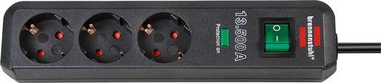 Brennenstuhl Eco-Line - Stekkerdoos met overspanningsbeveiliging - 3-voudig - Antraciet - 1.5m