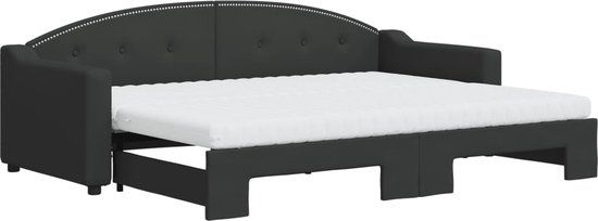 vidaXL Slaapbank met onderschuifbed en matrassen 80x200 cm stof zwart