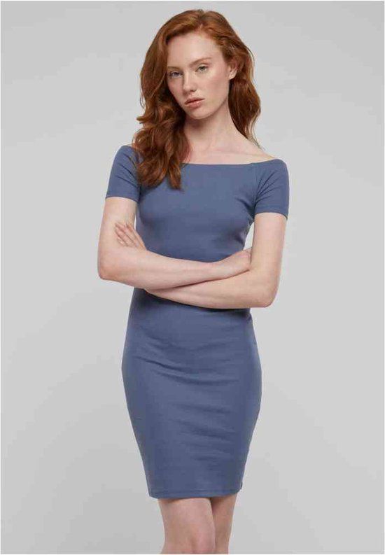 Urban Classics Off Shoulder Rib Korte Jurk - Blauw - 4XL