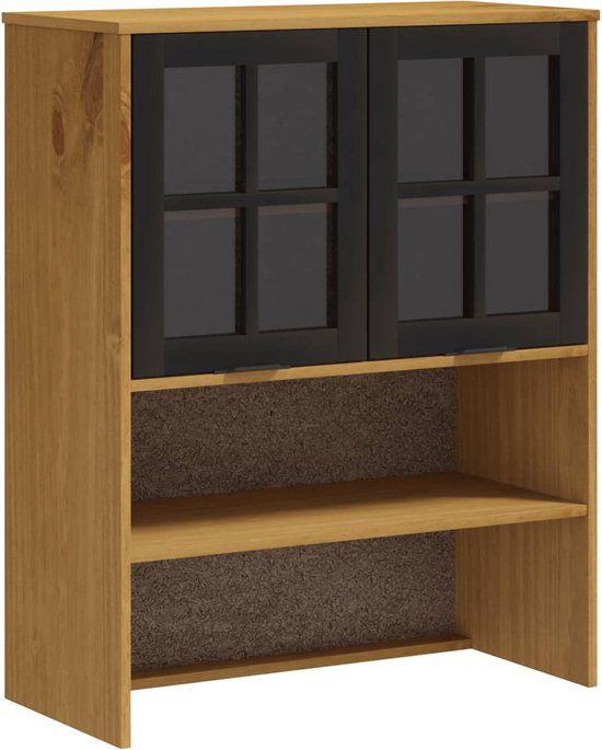 vidaXL Opzetkast met glazen deuren FLAM massief grenenhout bruin 80x100 cm
