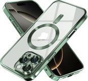 Techsuit Hoesje geschikt voor Apple iPhone 16 Pro - Luxury Crystal Back Cover - Geschikt voor MagSafe - Transparant/Donkergroen
