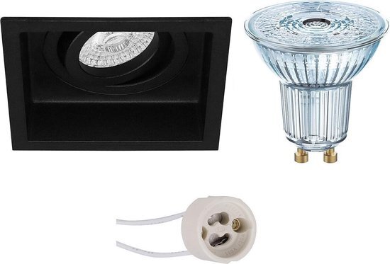 Osram - LED Spot Set - Parathom PAR16 930 36D - Pragmi Domy Pro - GU10 Fitting - Dimbaar - Inbouw Vierkant - Mat Zwart - 5.5W - Warm Wit 3000K - Verdiept - Kantelbaar - 105mm