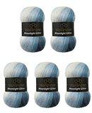 Moonlight Wollbiene Moonlight Glitter Batik Simli Metallic Gradient Wol voor Breien en Haken - 5 x 100 g (500g) - 20% Turkse wol (5500 Blauw Wit)