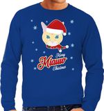 Bellatio Decorations Foute Kersttrui Merry Miauw Christmas - kat / poes - blauw - heren L