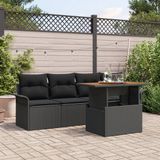 vidaXL Tuinbank Set 5-delig Zwart Polyrattan