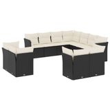 vidaXL 11-delige Loungeset met Kussens Poly Rattan Zwart