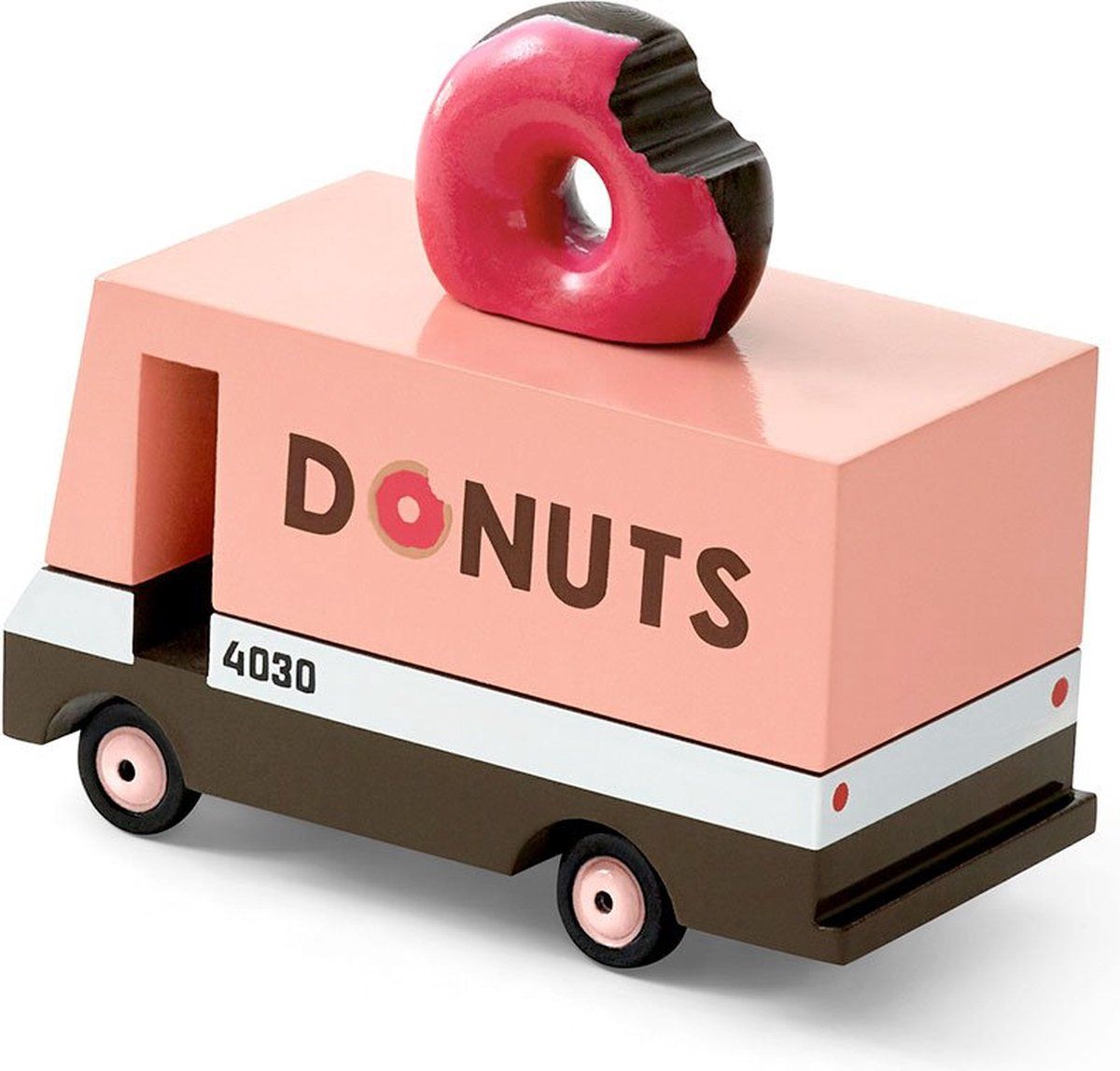 Candylab Toys Candycar Donut Van - Houten Speelgoedauto - Wit/Bruin/Roze - 2022 Model