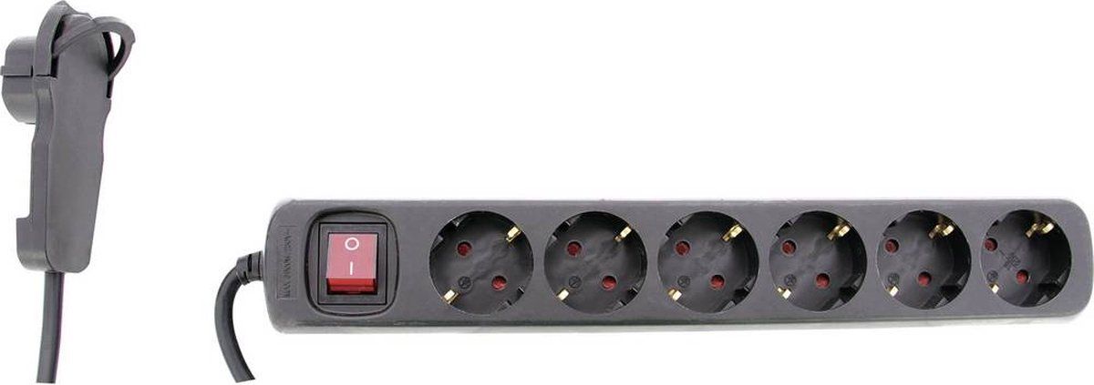 REV 0012626514 Stekkerdoos met schakelaar 6-voudig Zwart Randaarde