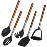 KESPER set van 5 keukenaccessoires, acaciahout, gecertificeerd, kookaccessoires, inclusief: pollepel, spatel, pastalepel, artikelnummer: 9422713
