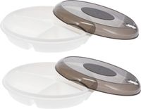 Merkloos Excellent Houseware Magnetronschaal met vakjes - 2x - deksel - beige - kunststof - Dia 24 x H 6,5 cm