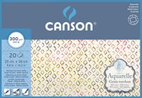 CANSON Aquarel aquarelblok, 4-zijdig verlijmd, 25 x 36 cm, 20 vellen, korrelgrootte 300 g/m²
