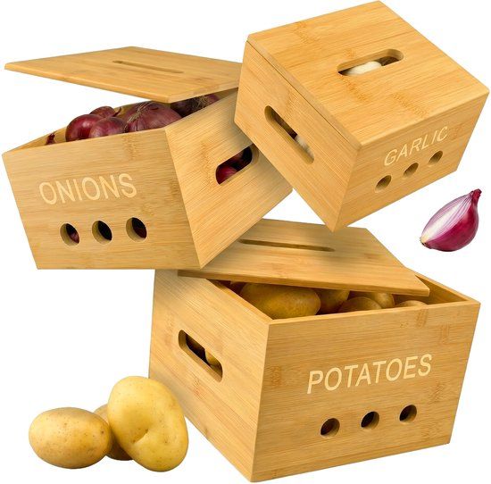 Merkloos Relaxdays Aardappel opbergbox - 3 groottes - bamboe