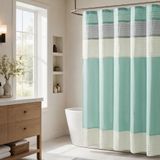Madison Park Amherst Douchegordijn voor de badkamer, van microvezel, met moderne gestreepte banen van imitatiezijde, 183 x 183 cm, groenblauw (aqua)