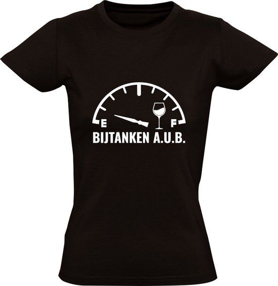 Wijn Bijtanken Dames T-shirt Zwart Maat M